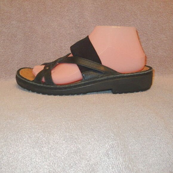 NAOT Leather Strappy Slide Sandals Size 8 Comfort Stretch Studded Cork Neutral - Picture 4 of 10